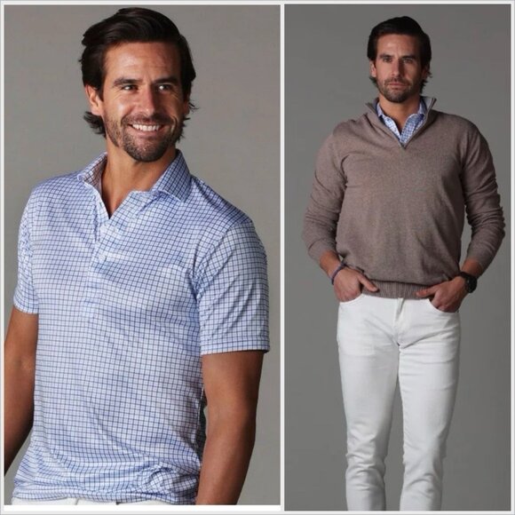 Collars & Co. Other - Collars & Co. The Original Dress Polo Sz M Relaxed Blue-Grid Performance NWT